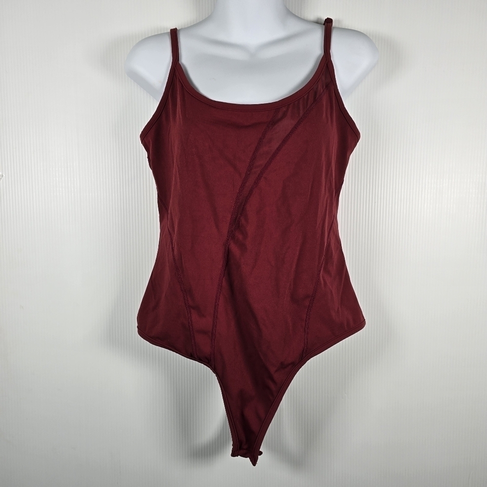 Buffbunny Barre Sheer Mesh Brick Red Tank Bodysuit Adjustable Straps Size XL